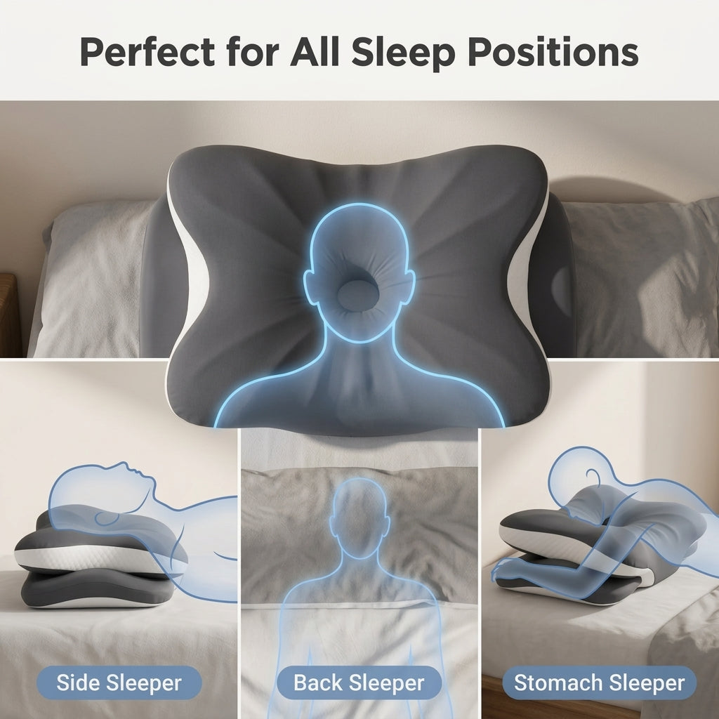 Ergonomic Cervical Contour Pillow – Adjustable Height Memory Foam